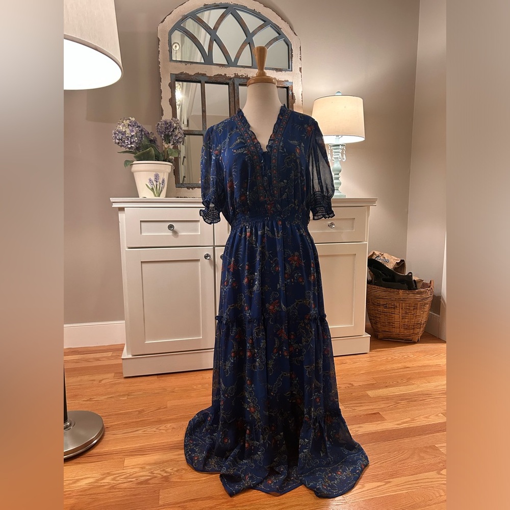 Max Studio Floor Length Paisley Dress (Blue)